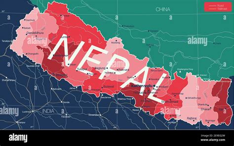 Nepal Pa S Mapa Detallado Editable Con Regiones Ciudades Y Pueblos