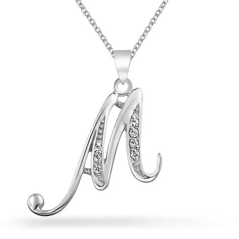 Bling Jewelry 925 Sterling Silver Cz Cursive Initial Letter M Initial