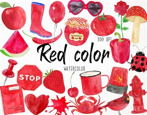 Watercolor Red Clipart Red Color Clipart Red Objects Etsy Uk