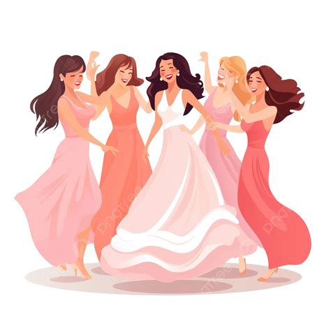 Happy Young Bride And Bridesmaid Party Dance Flat Style Dance Wedding