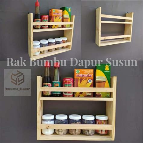 Jual Rak Tempat Bumbu Dapur Susun Rak Kayu Dinding Serbaguna Tempat