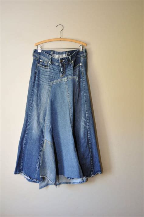 Upcycled Plus Size Maxi Denim Jeans Skirt