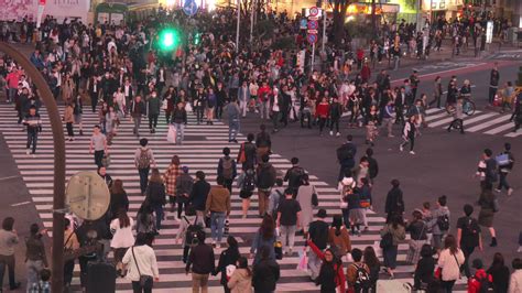 Tokyo Japan Circa 2018 Crowds Of People Walking Across Street At