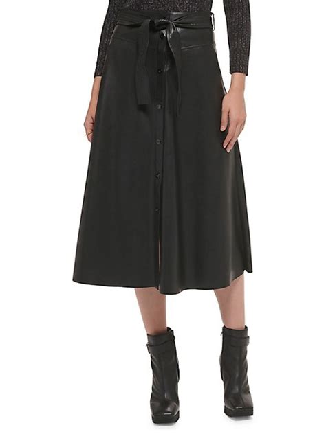 Belted Faux Leather A Line Skirt