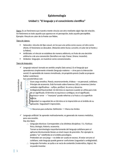 Unidad 1 Resumen Epistemología Unidad 1 El lenguaje y el