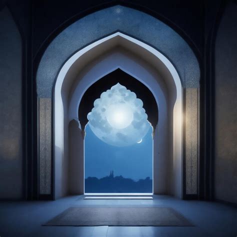 Premium AI Image Moonlight Illuminating The Interior Of An Islamic Mosque