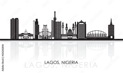 Silhouette Skyline Panorama Of City Of Lagos Nigeria Vector