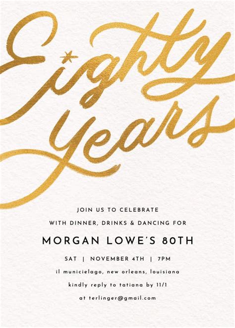 Golden Age 80 Birthday Invitation Template Free Greetings Island