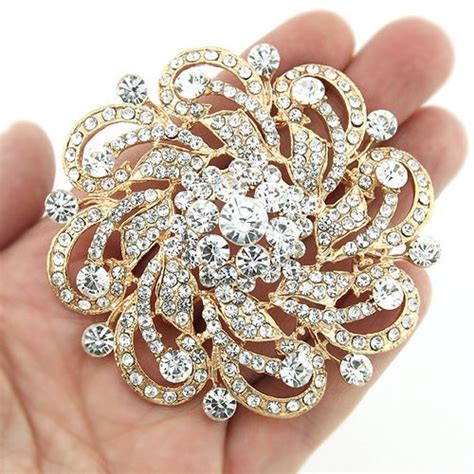 Large Rhinestone Brooch Bridal Dress Pin Sash Brooch Gold Etsy