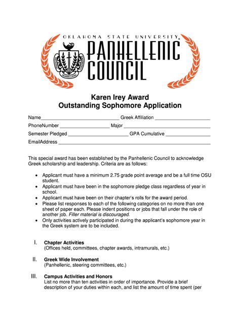 Fillable Online Lcl Okstate Outstanding Sophomore Application Fax Email