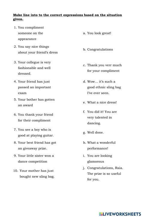 Congratulation And Compliment Worksheet Language Journal Reading