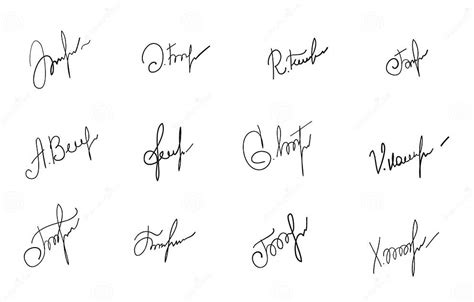 Handwritten Signatures Set Fictitious Signatures For Business Contract