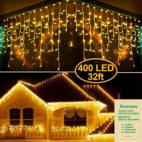 Knonew Led Icicle Lights 400 Leds 32ft 8 Modes Curtain Fairy Light