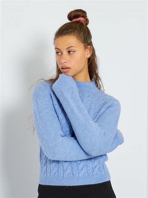 Pull En Maille Torsad E Bleu Clair Kiabi