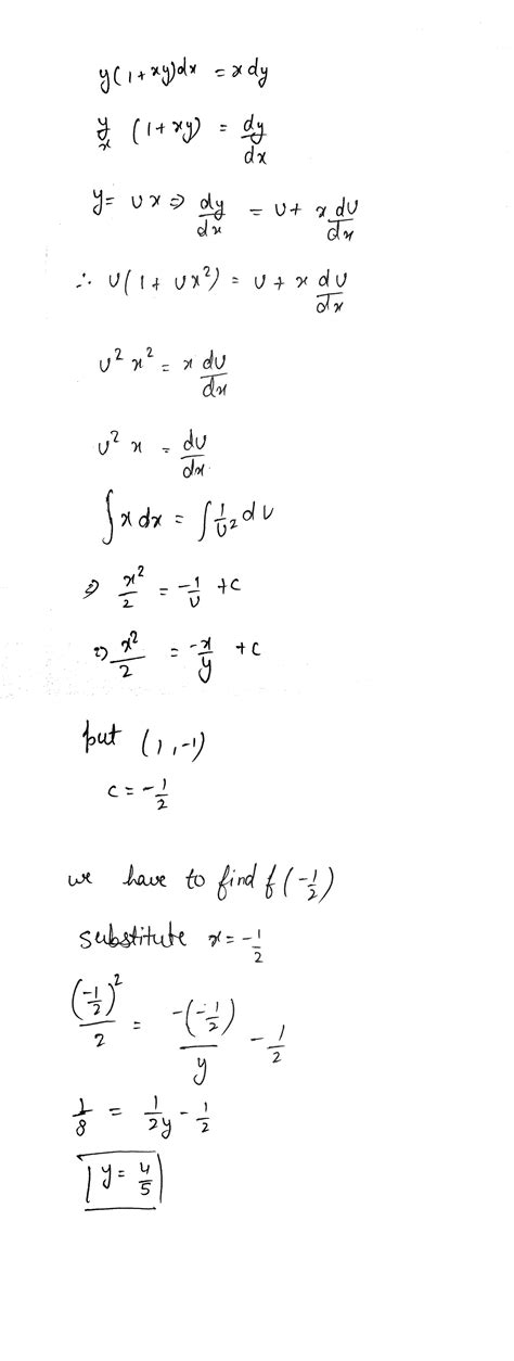 If A Curve Y Fx Passes Through The Point 1 1 And Satisfies The Differential Equation Y