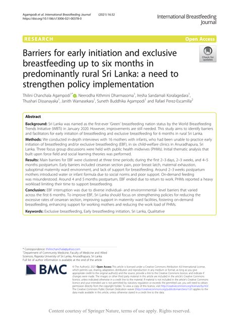 Pdf Barriers For Early Initiation And Exclusive Breastfeeding Up To