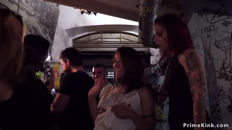 Petite Brunette Gangbanged In Public