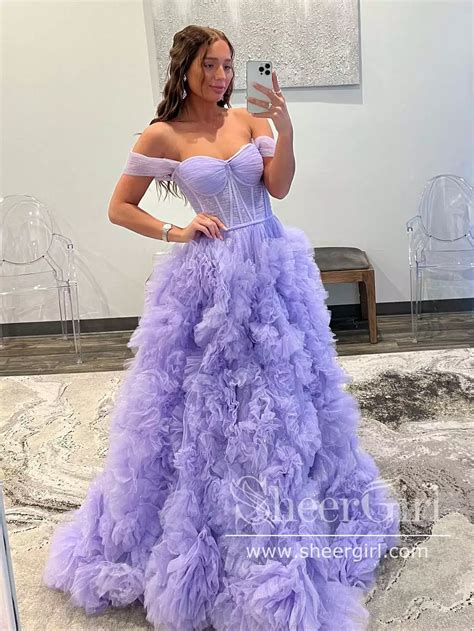 Cheap Sheergirl Off The Shoulder Lavender Tulle Ball Gown Layered Party