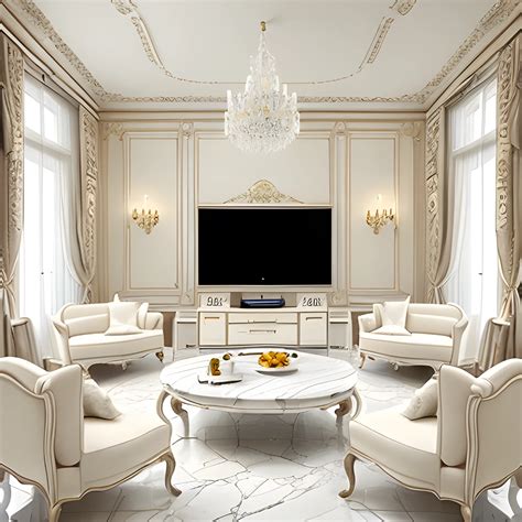 French Style Living Room With A Beautiful White Marble Table Bet