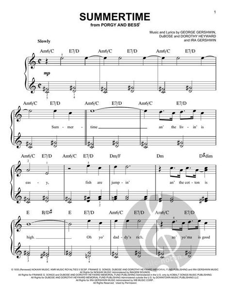 Summertime By George Gershwin Piano Sheet Music Download