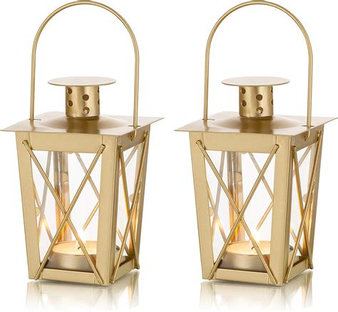 Nuptio Tea Lights Candle Holder 2 Pcs Gold Mini Lantern