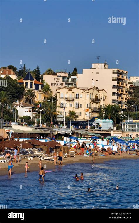 France, Var, Saint Raphael, the town centre and the beach Stock Photo ...