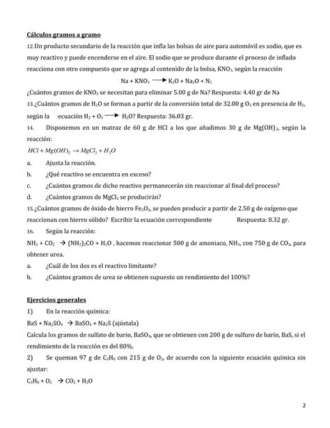 Ejercicios de estequiometría primero PDF