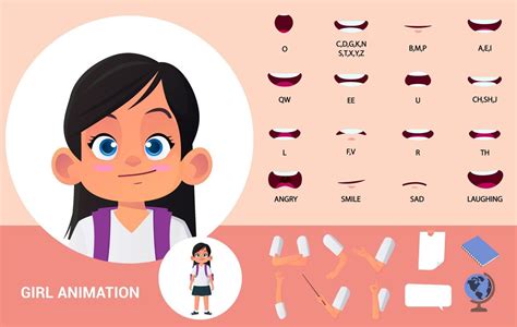 School Girl Character Lip Sync Mouth Animation And Hand Gestures