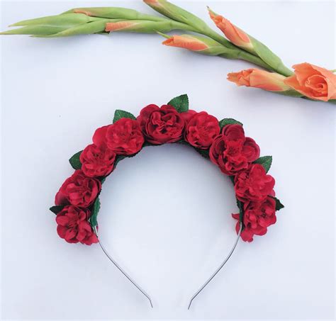 Red Rose Headband Red Rose Crown Bride Hair Flowers Wedding Etsy