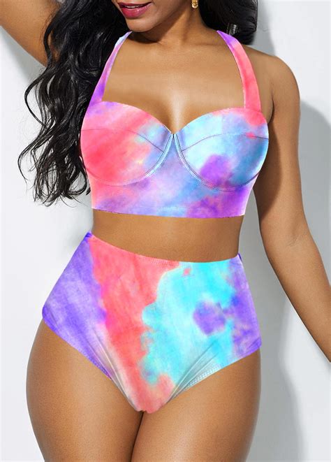 Rotita Tie Dye Halter High Waist Bikini Set Rotita Usd