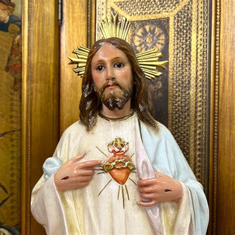 Reserved Antique Jesus Christ Statue Sacred Heart Of Jesus Chalkware