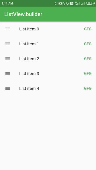 Listviewbuilder In Flutter Geeksforgeeks