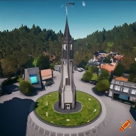 Unreal Engine 5 Aerial View Of A Sci Fi Australian Town Square With