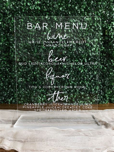 Bar Menu Sign Bar Menu Menu Sign Drink Menu Sign Acrylic Etsy