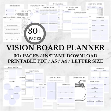 Printable Vision Board Mental Health Planner Self Care Worksheet Journaling Pages Wellness Dream