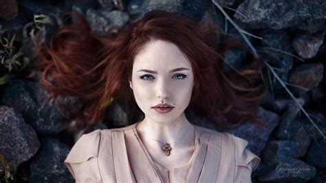 Wallpaper Artyom Bondarovich Redhead Women Model Necklace