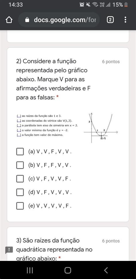 2 Considere A Função Representada Pelo Gráfico Abaixo Marque V Para