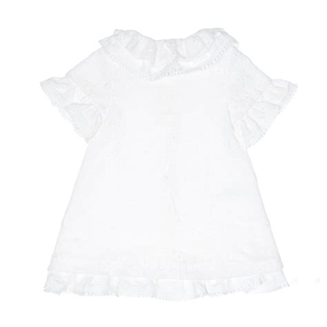 Foque Ivory Floral Embroidered Dress With Ruffle Collar Missbaby