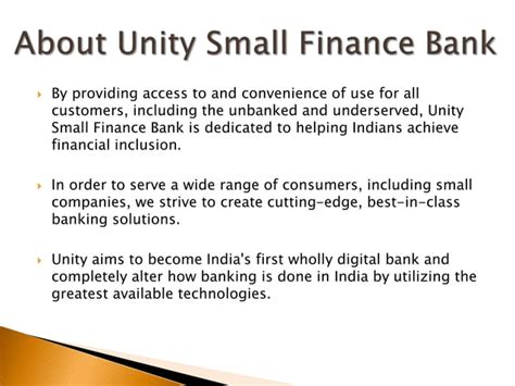 Unity Small Finance Bank Micro Finance Ppt