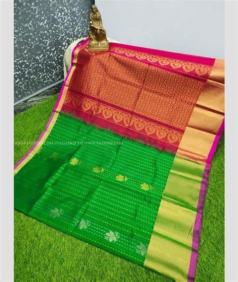 Green And Pink Color Kuppadam Pattu Handloom Saree With All Over Hand