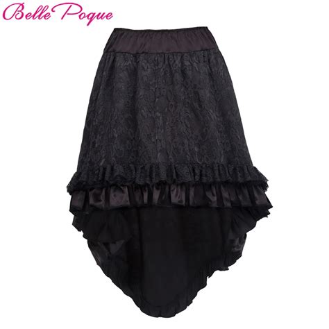 Belle Poque Womens Steampunk Gothic Vintage Skirt Black Floral High Low Womens Skirts Summer