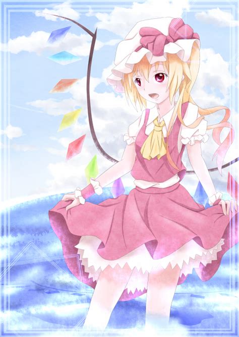 Safebooru Ascot Blonde Hair Bow Cloud Clouds Crystal Curtsey Flandre