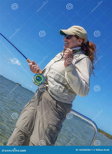 Attractive Woman Fly Fishing In The Florida Keys Stock Photo Image Of