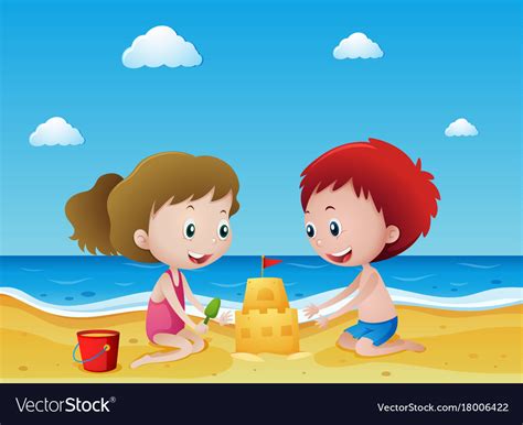 Kids Playing Sand On The Beach Royalty Free Vector Image