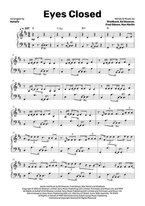 Eyes Closed Arr Noteify By Ed Sheeran Sheet Music For Piano Solo At