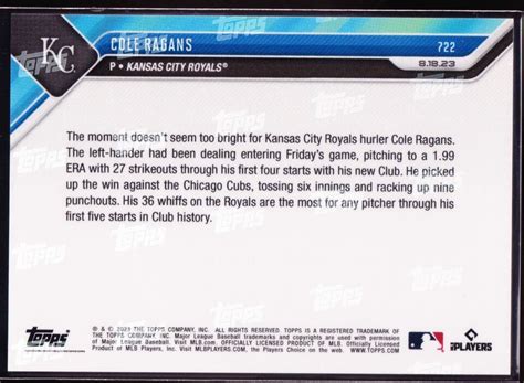 Cole Ragans Royals Rookie St Ks Vs Cubs Topps Now