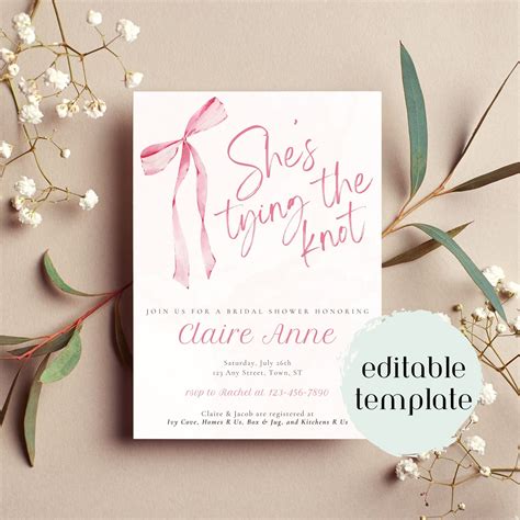 She S Tying The Knot Bridal Shower Invitation Template Bows Wedding