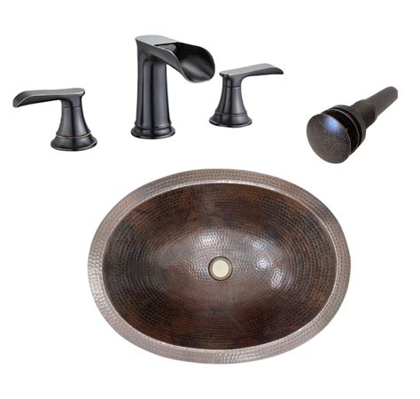 Oval Copper Bath Sink With Faucet Drain Vanity Sink Combo