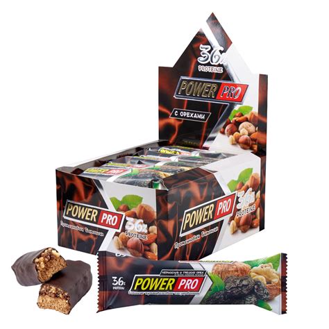 Батончики протеиновые без сахара Power Pro с цельными орехами и ...