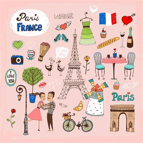 Free Vector Set Of Hand Drawn Paris France Landmarks And Icons